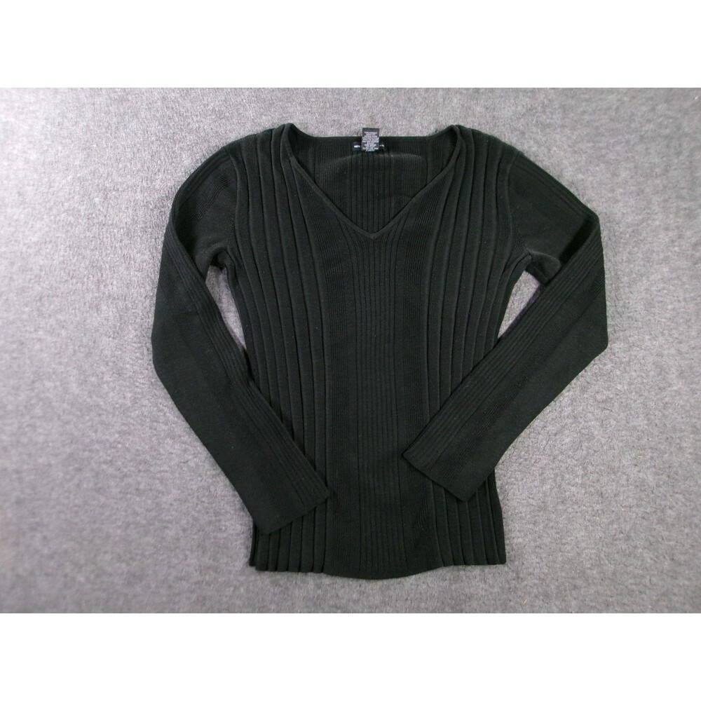 New York Company Sweater Womens Medium Black Basic Evaryday Minimal V Neck